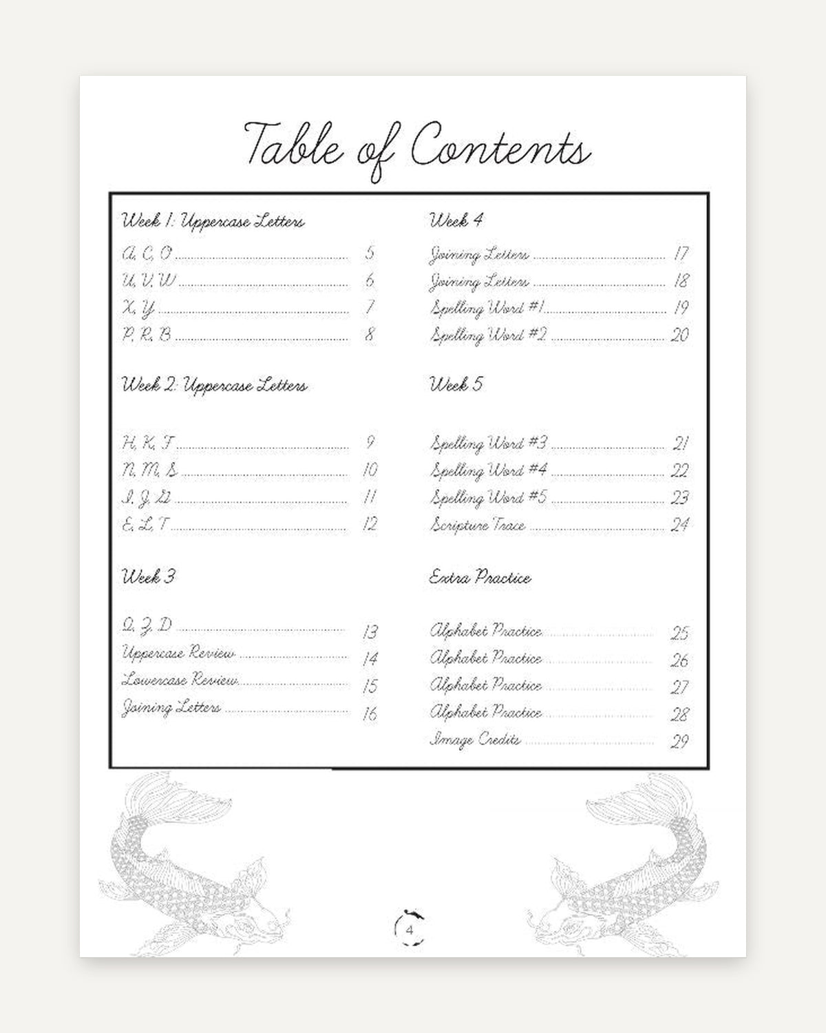 Asia Homeschool Unit Study Printed Cursive Book Table of Contents Book Week 1-Week 5