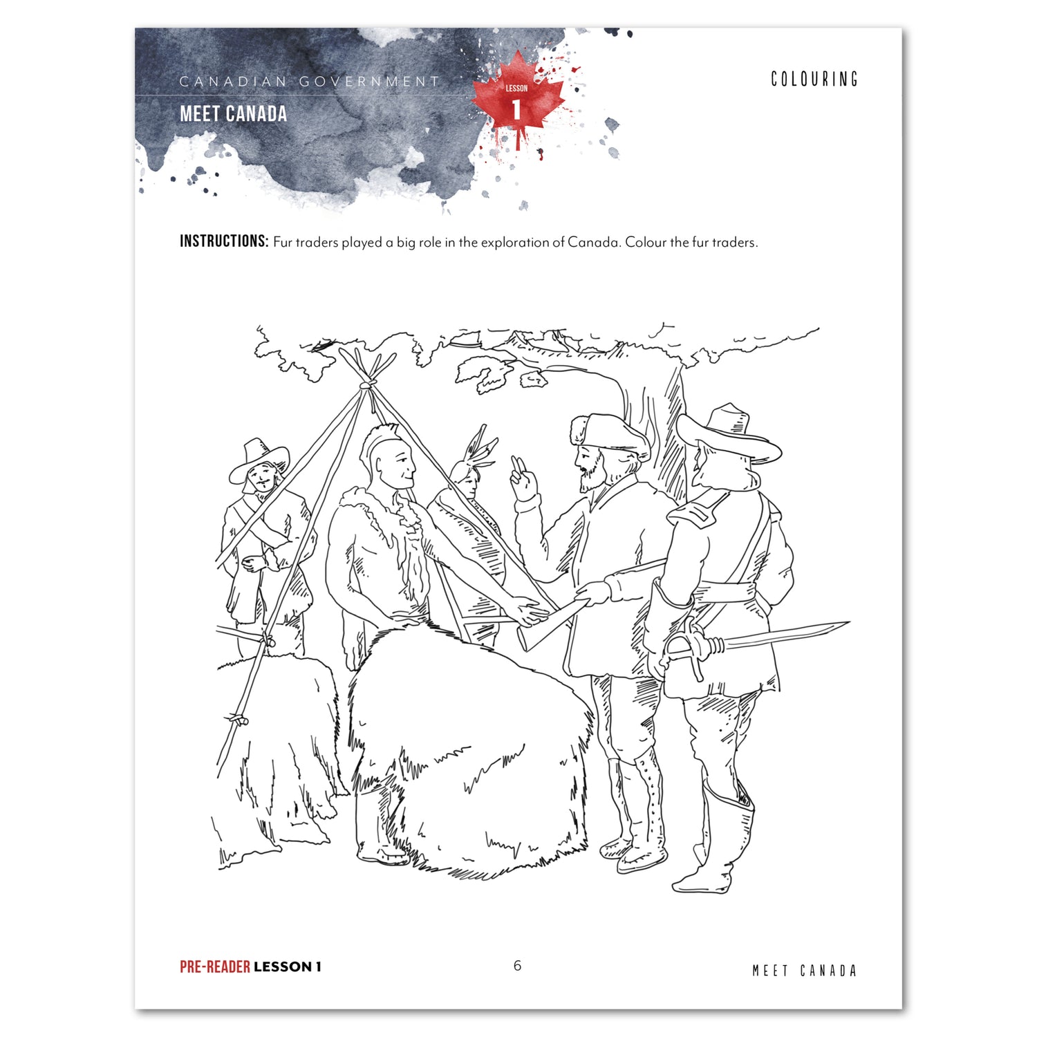 Canadian Government Homeschool Unit Study Printed Pre-Reader Student Book Daily Lesson 1 Colouring