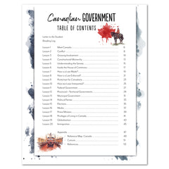 Canadian Government Homeschool Unit Study Printed Pre-Reader Student Book Table of Contents