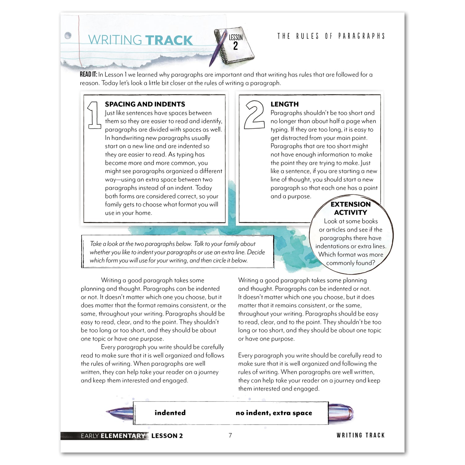 Paragraph Writing Track Homeschool Unit Study Digital Early Elementary Student Book Lesson 2 The Rules of Paragraphs