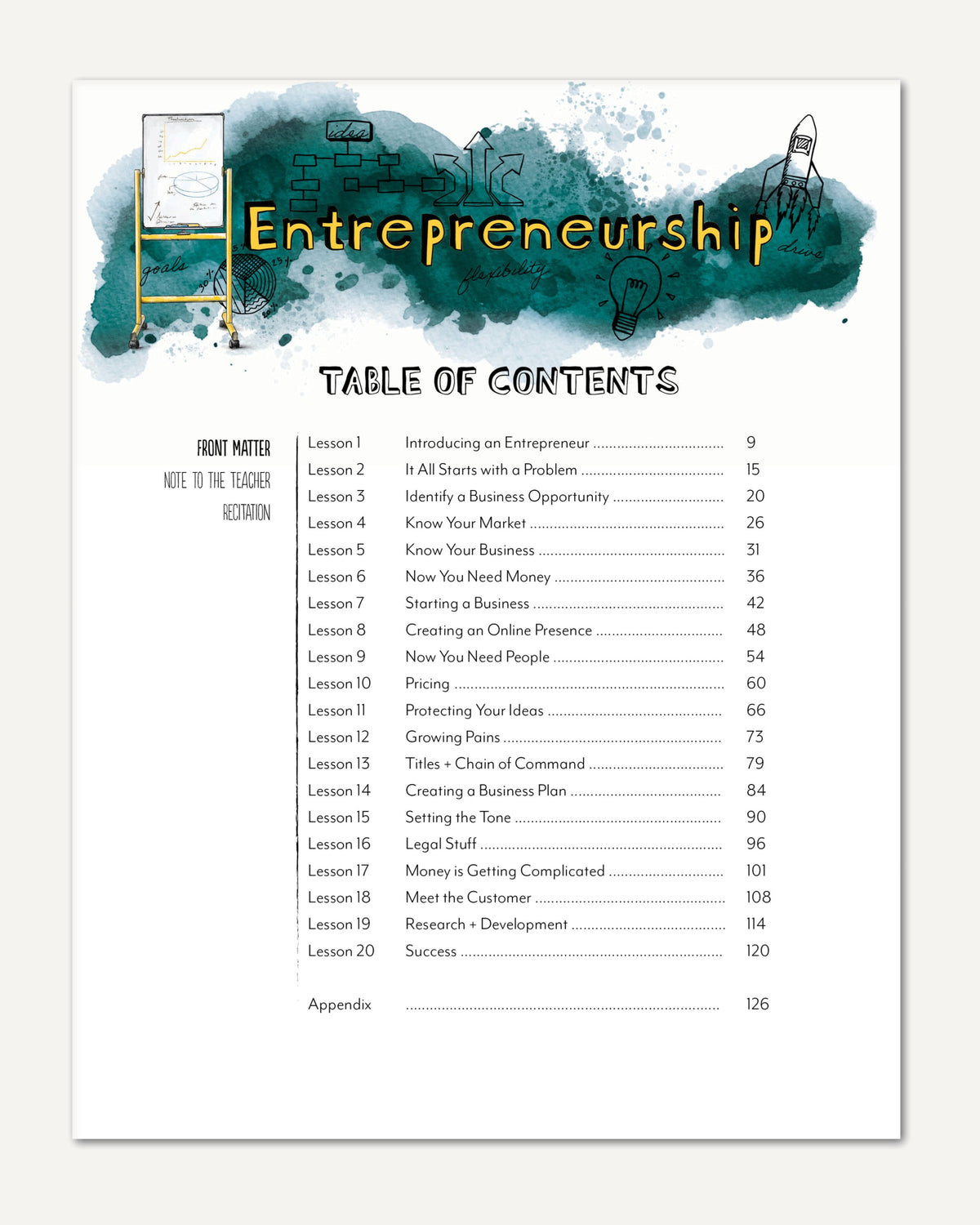 Entrepreneurship Homeschool Unit Study Digital Teacher's Guide Table of Contents