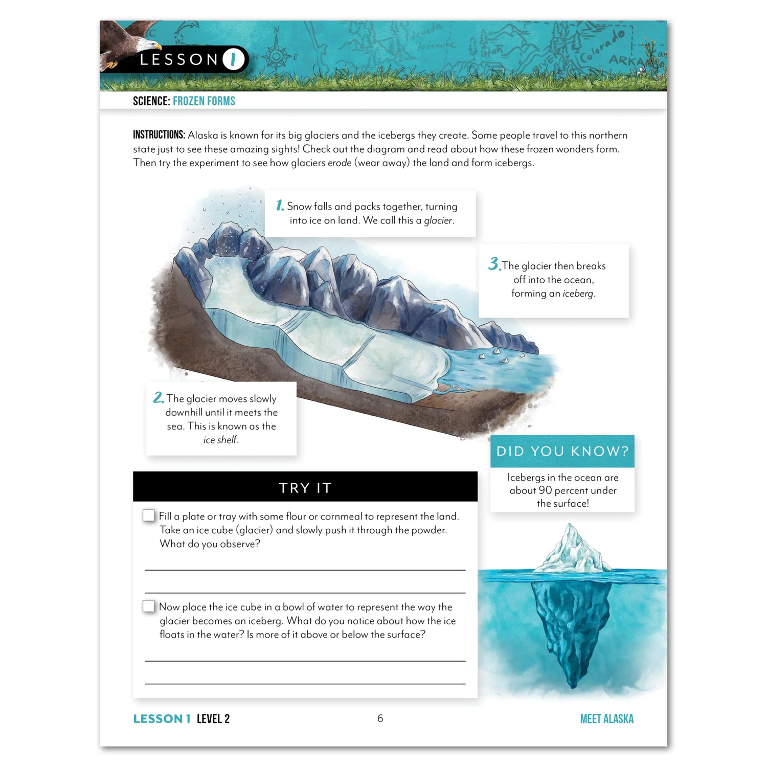 Alaska Fifty States Homeschool Unit Study Student Book Printed Level 2 Lesson 1 Page