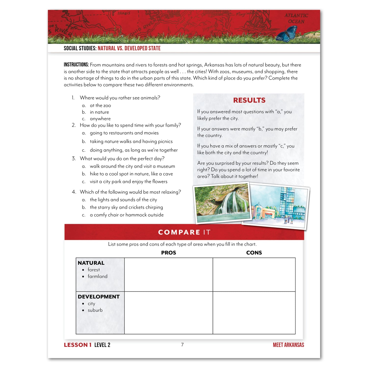 Arkansas Fifty States Homeschool Unit Study Printed Student Book Level 2 Lesson 1 page