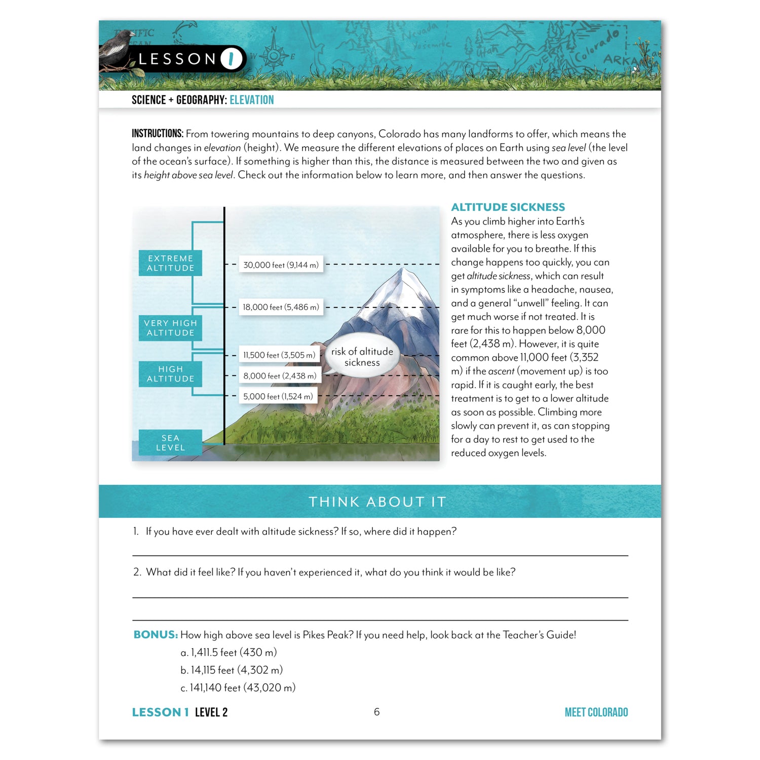 Colorado Fifty States Homeschool Unit Study Digital Student Book Level 2 Lesson 1 Page