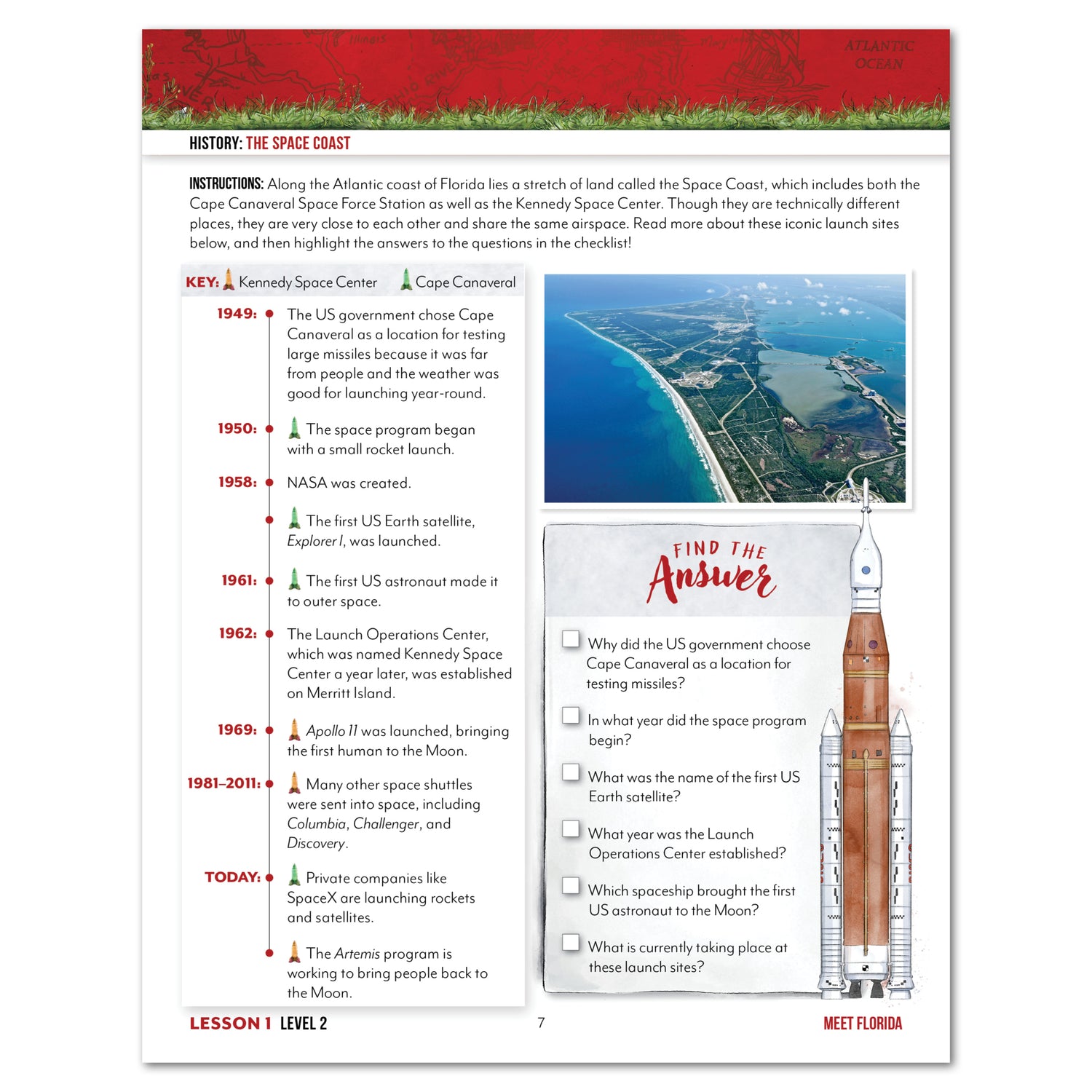 Florida Fifty States Homeschool Unit Study Printed Student Book Level 2 Lesson 1 Page