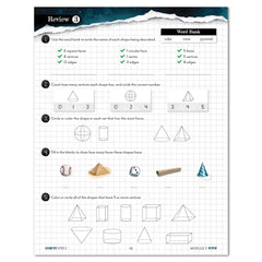 Mathematics worksheet on a white background with geometric shapes and text.