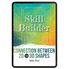 Digital book cover of 'Skill Builder: Connection Between 2D and 3D shapes' by Gather Round Homeschool on a white background