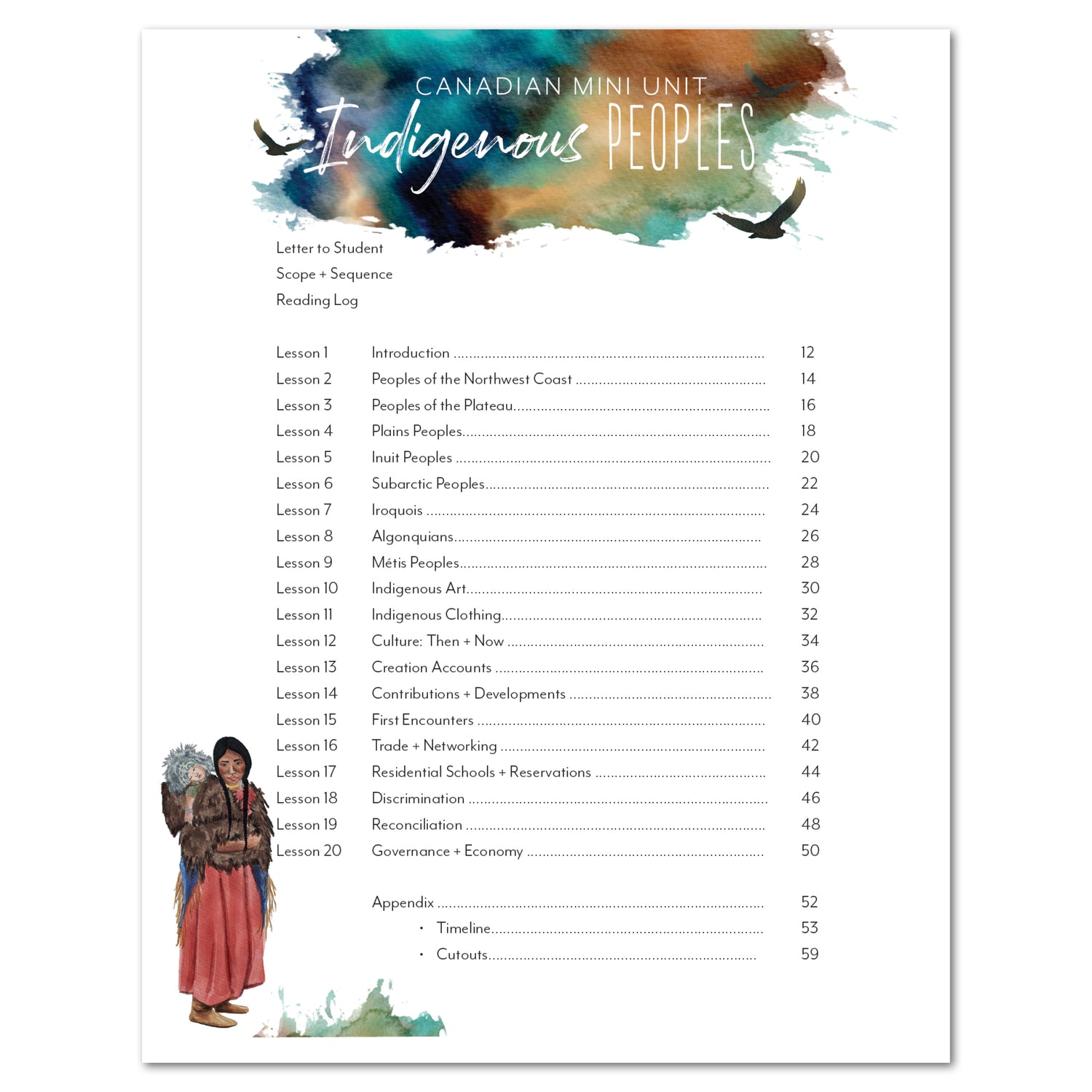 Indigenous Peoples homeschool unit study printed student book table of contents