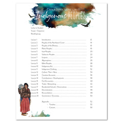 Indigenous Peoples homeschool unit study printed student book table of contents