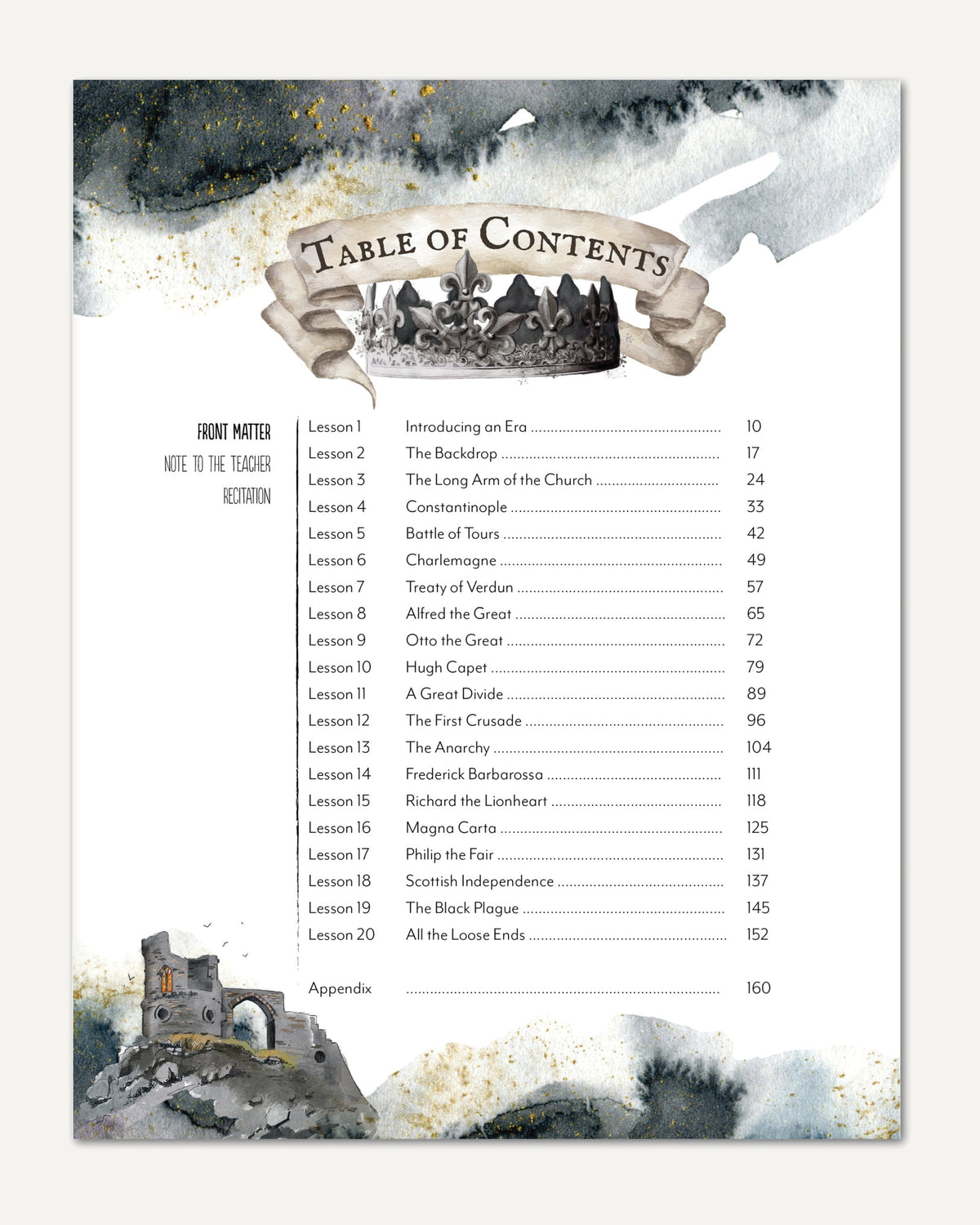 Middle Ages homeschool unit study digital teacher's guide table of contents