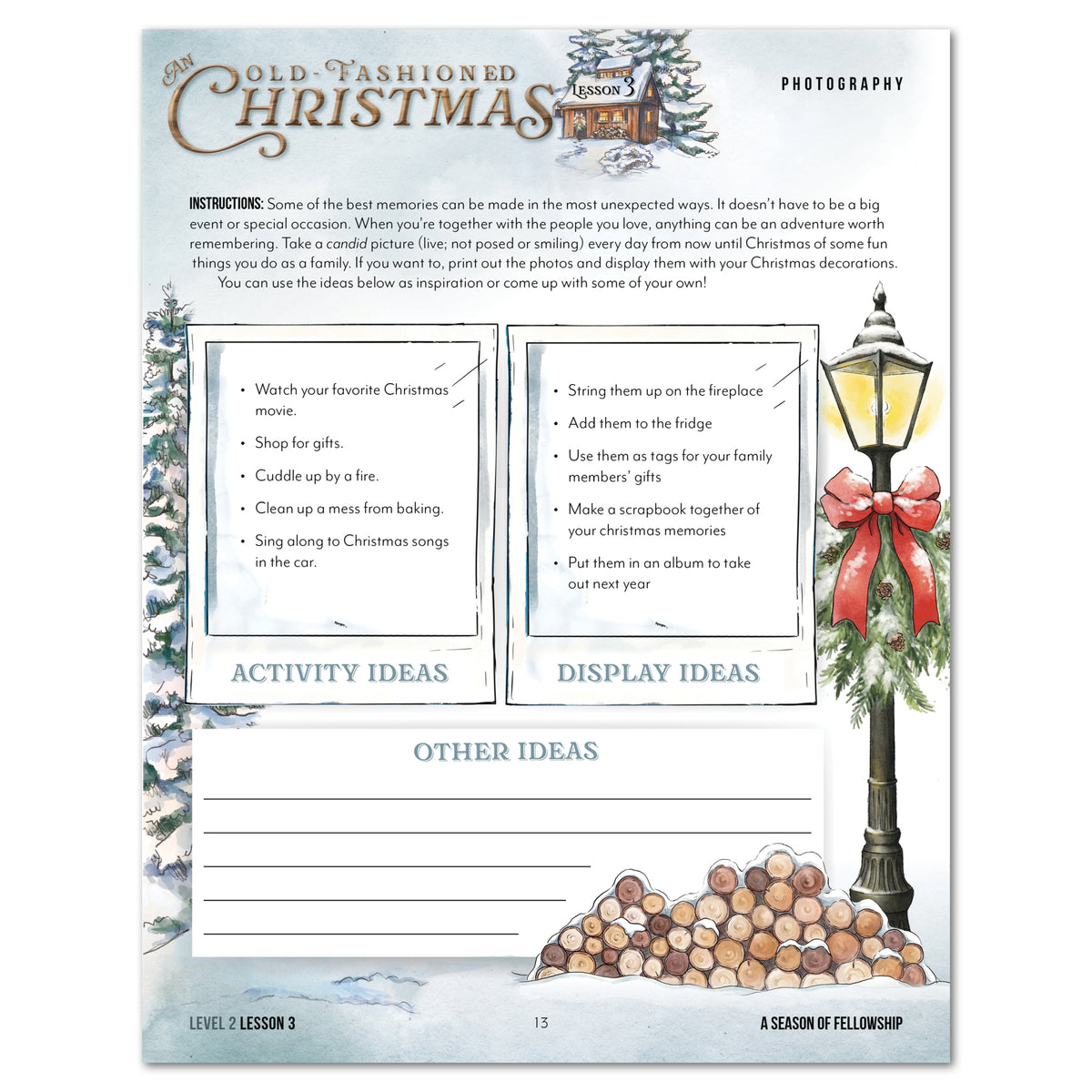 Old Fashioned Christmas Homeschool Unit Study Printed Level 2 Student Book Lesson 3 Photography