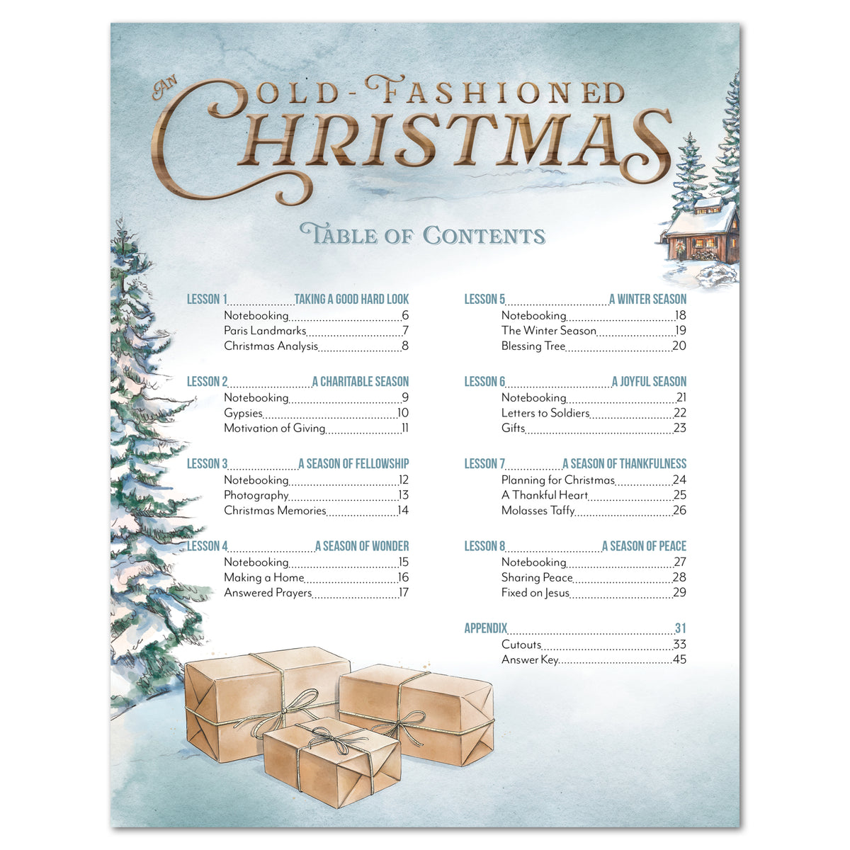 Old Fashioned Christmas Homeschool Unit Study Printed Level 2 Table of Contents