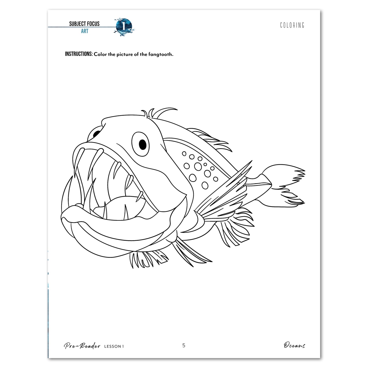 Oceans homeschool unit study print student workbook for pre-reader lesson one