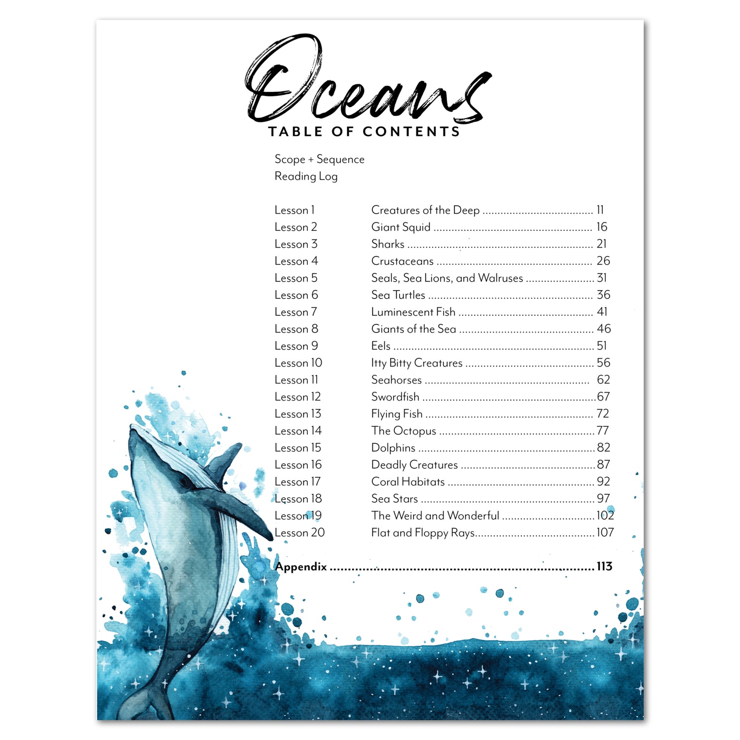 Oceans homeschool unit study digital student workbook table of contents