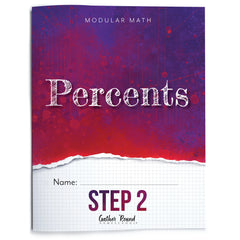 Book cover of 'Modular Math: Percents Step 2' with a red and purple gradient.