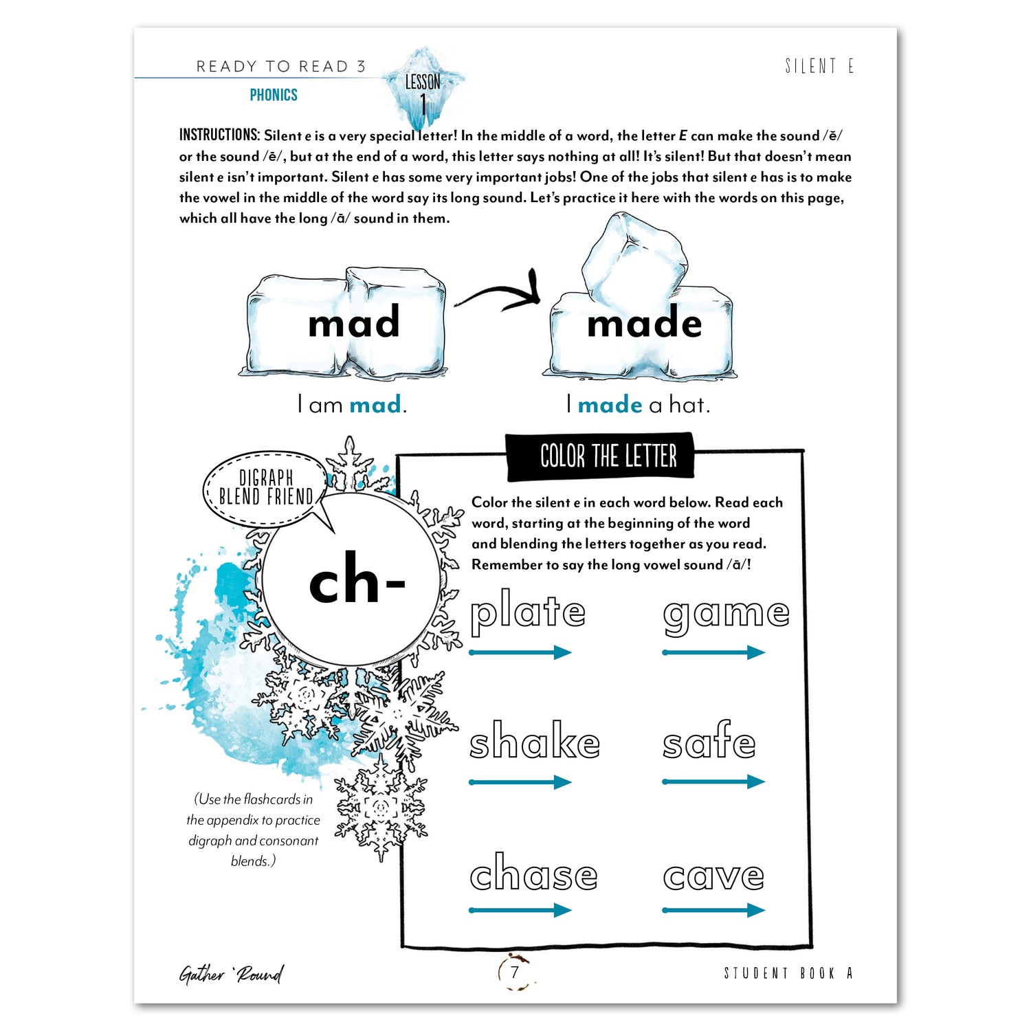 Ready to Read 3 At Ice + Snow Homeschool Unit Study Printed Student Book A Phonics Silent E
