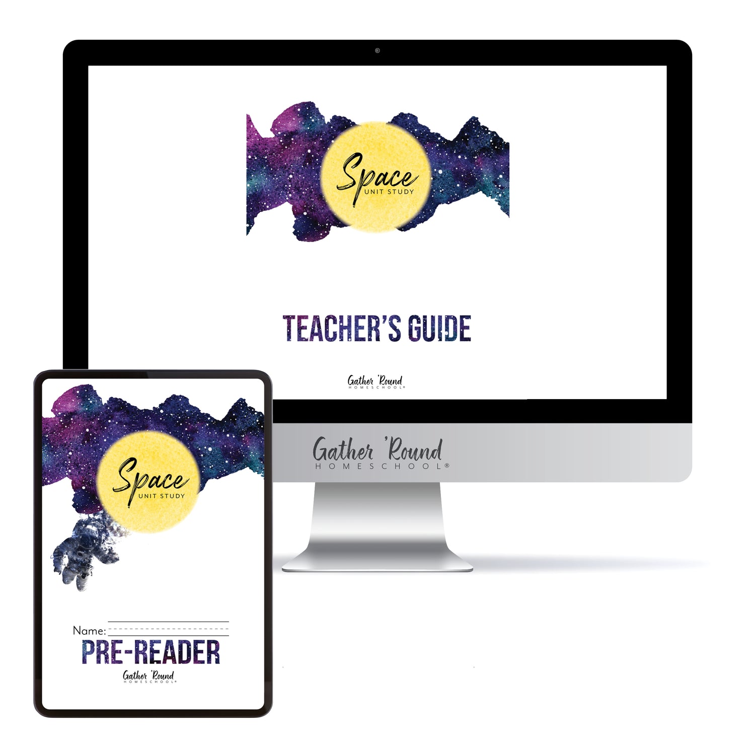 Space homeschool unit study digital student workbook in Pre-Reader with Teacher's Guide bundle 