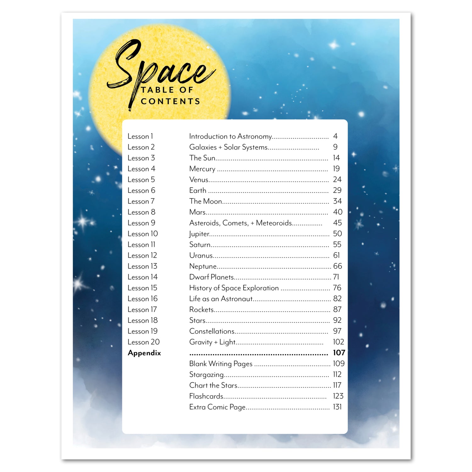 Space homeschool unit study print student workbook student workbook table of contents 