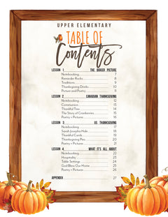 Thanksgiving Homeschool Unit Study Printed Upper Elementary Student Book Table of Contents