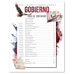 US Government Spanish Edition Homeschool Unit Study Digital Download Student Book Table of Contents