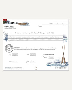 Vikings Homeschool Unit Study Digital Seatwork Journal Cursive Early Reader Lesson 1 Copywork and Spelling