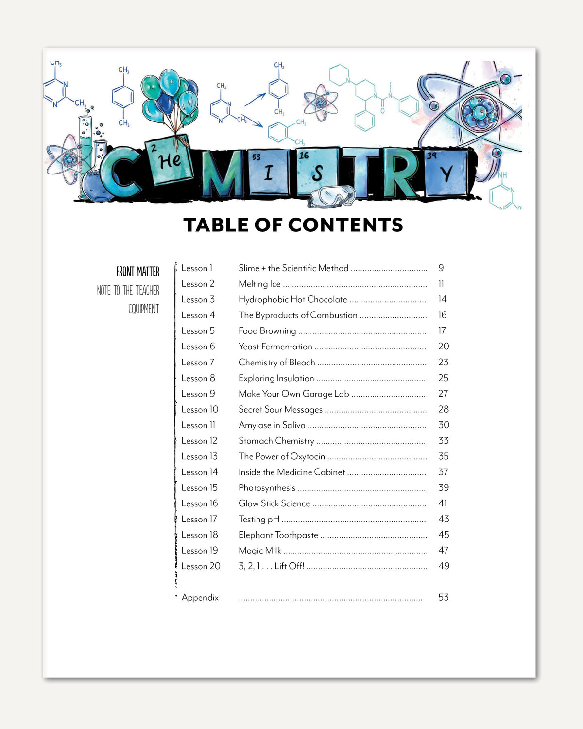 Chemistry Homeschool Unit Study Digital Experiment Book Table of Contents