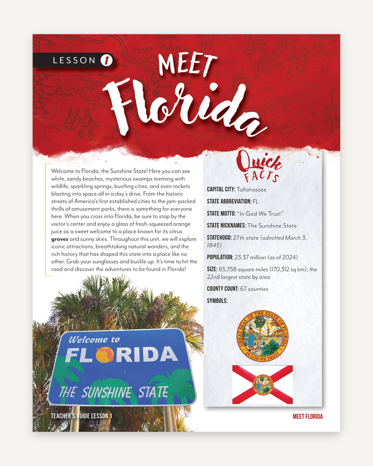 Florida Fifty States Homeschool Unit Study Digital Teacher's Guide Lesson 1 Part 1