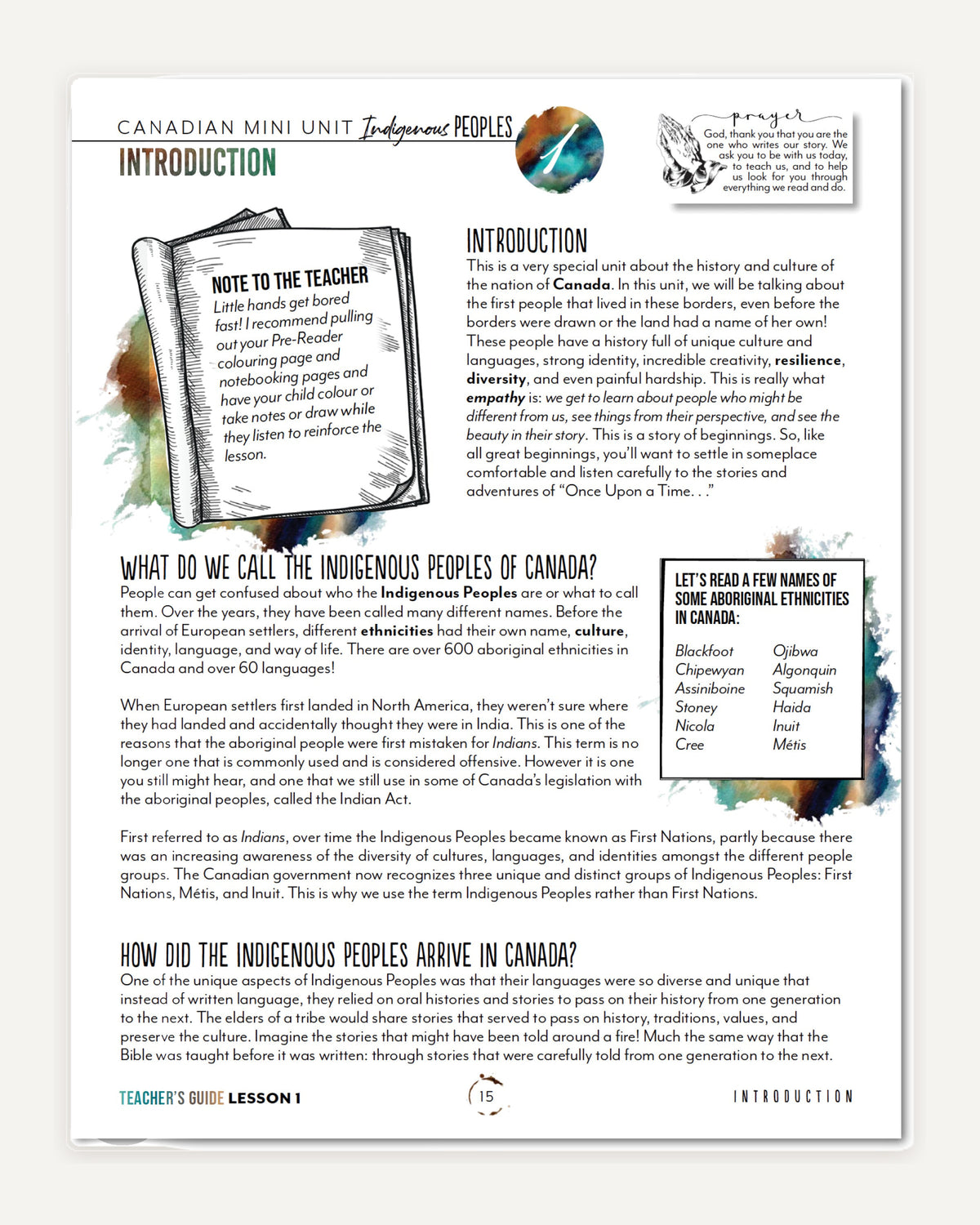 Indigenous Peoples homeschool unit study printed teacher guide lesson one  part one