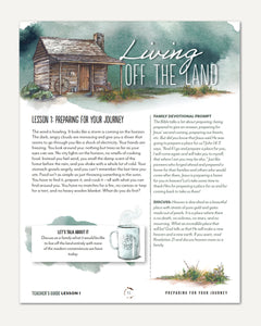 Living Off the Land homeschool unit study digital Teacher's Guide lesson part one