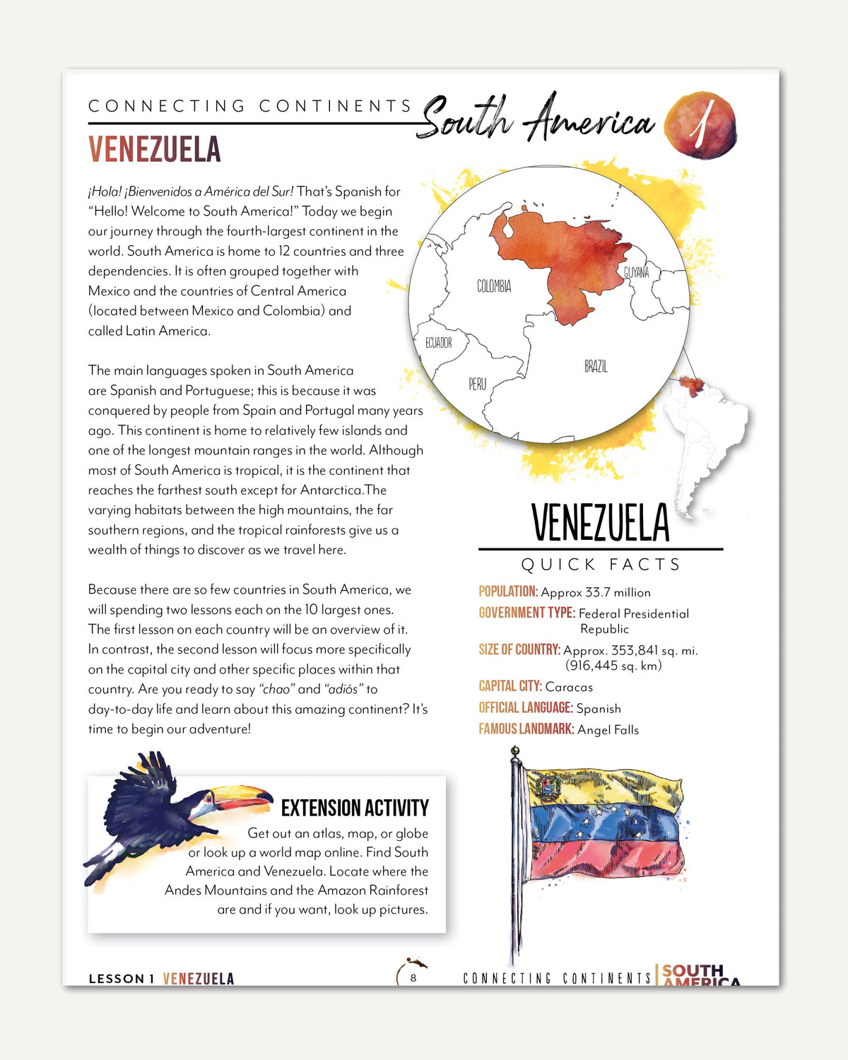 South America homeschool unit study digital teacher guide Venezuela
