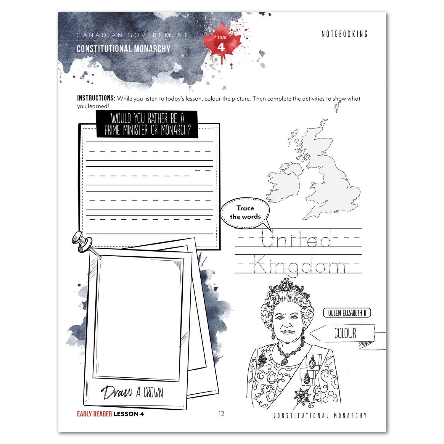 Canadian Government Homeschool Unit Study Digital Early Reader Student Book Daily Lesson 4 Notebooking