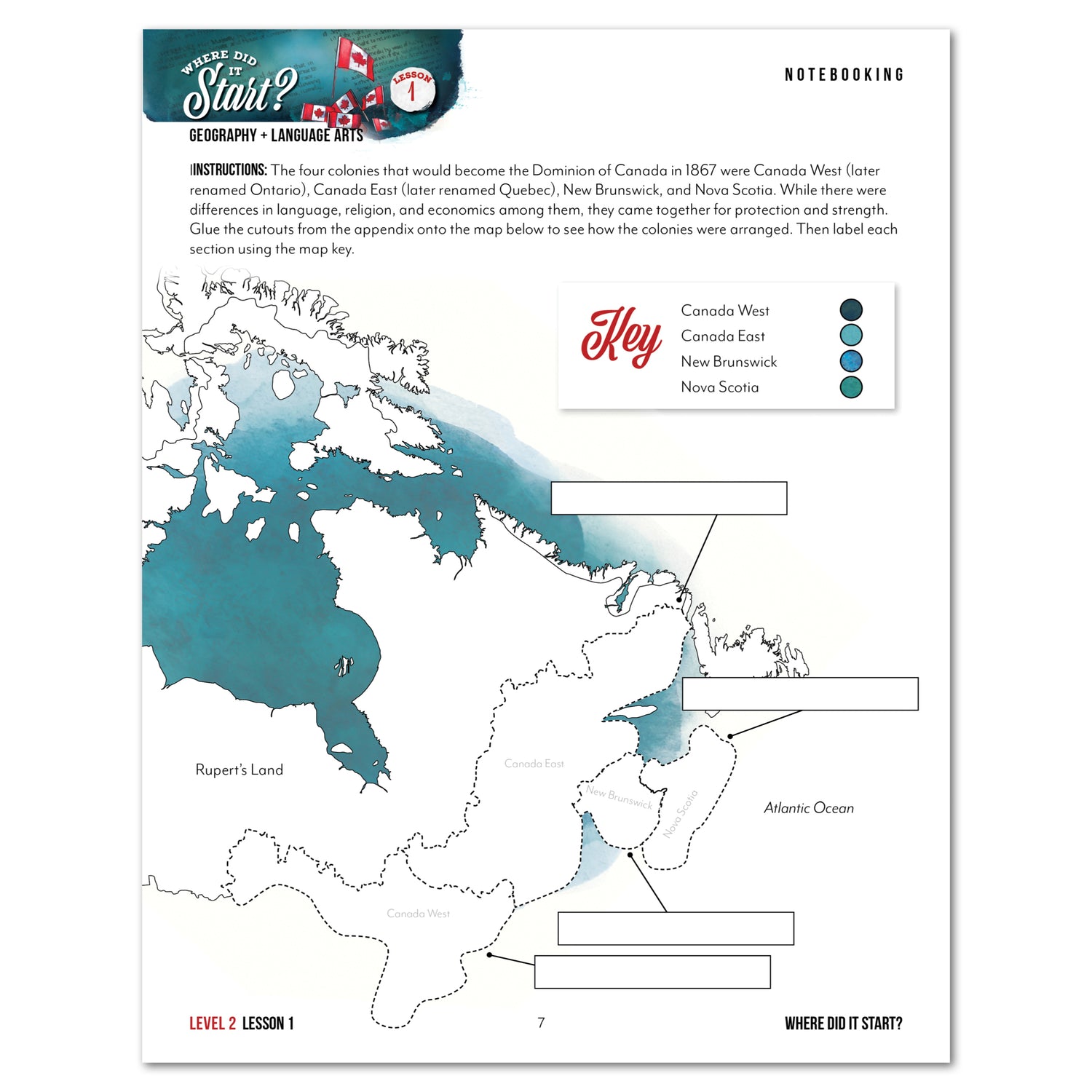 Canada Day Homeschool Unit Study Printed Level 2 Student Book Daily Lesson 1 Notebooking