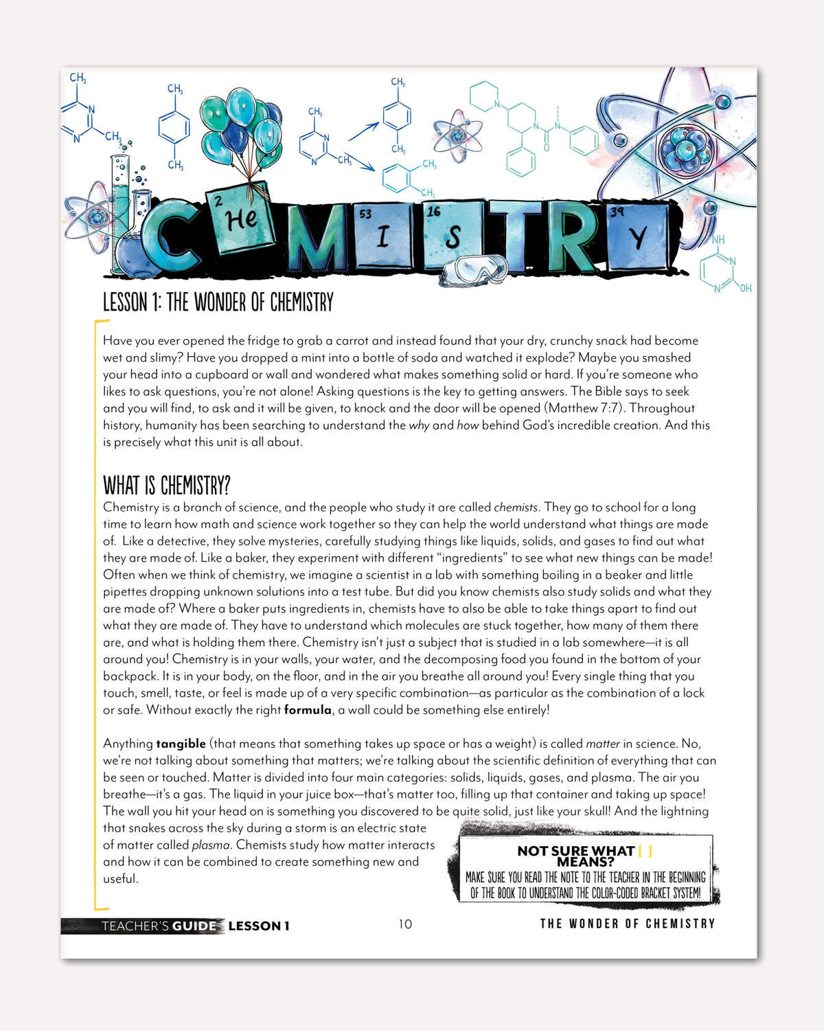 Chemistry Homeschool Unit Study Printed Teacher's Guide Lesson 1 Part 1