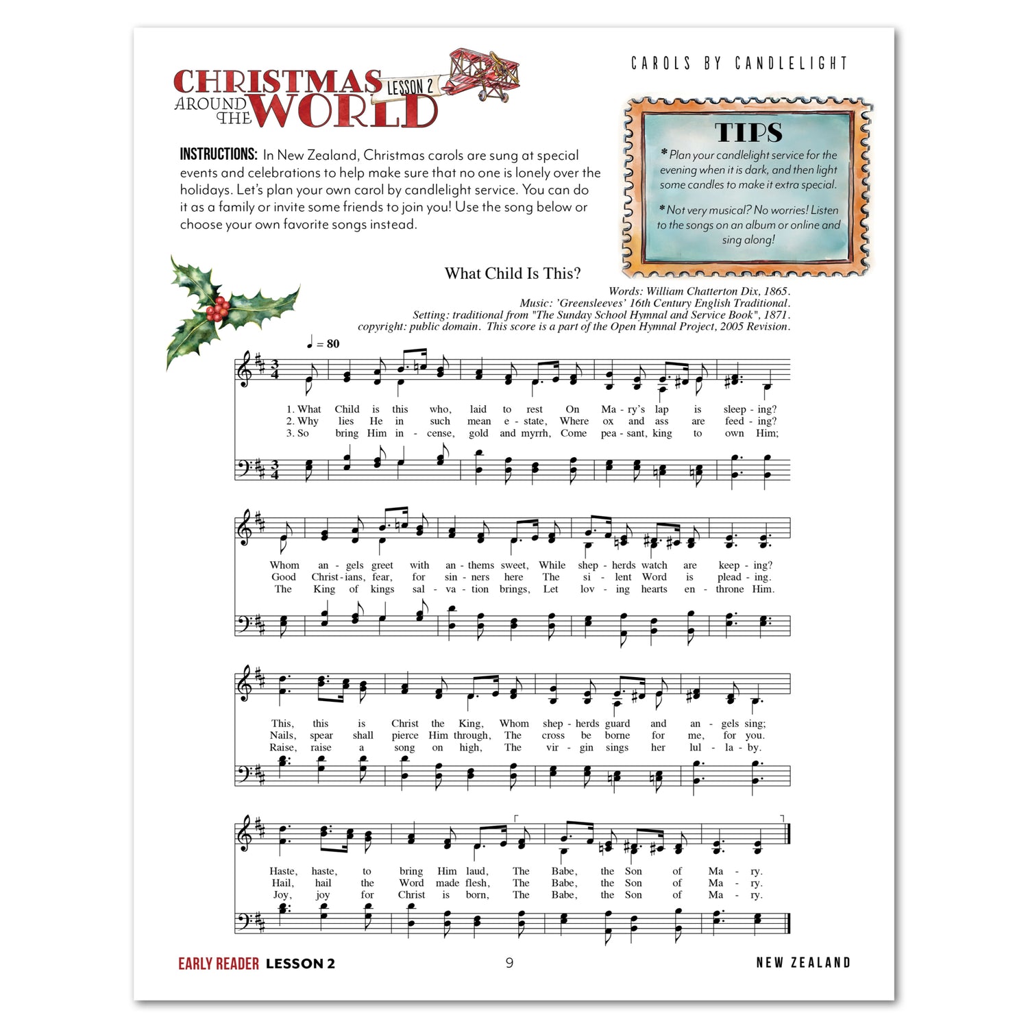 Christmas Around the World Homeschool Unit Study Printed Early Reader Student Book Lesson 2 Cards by Candlelight