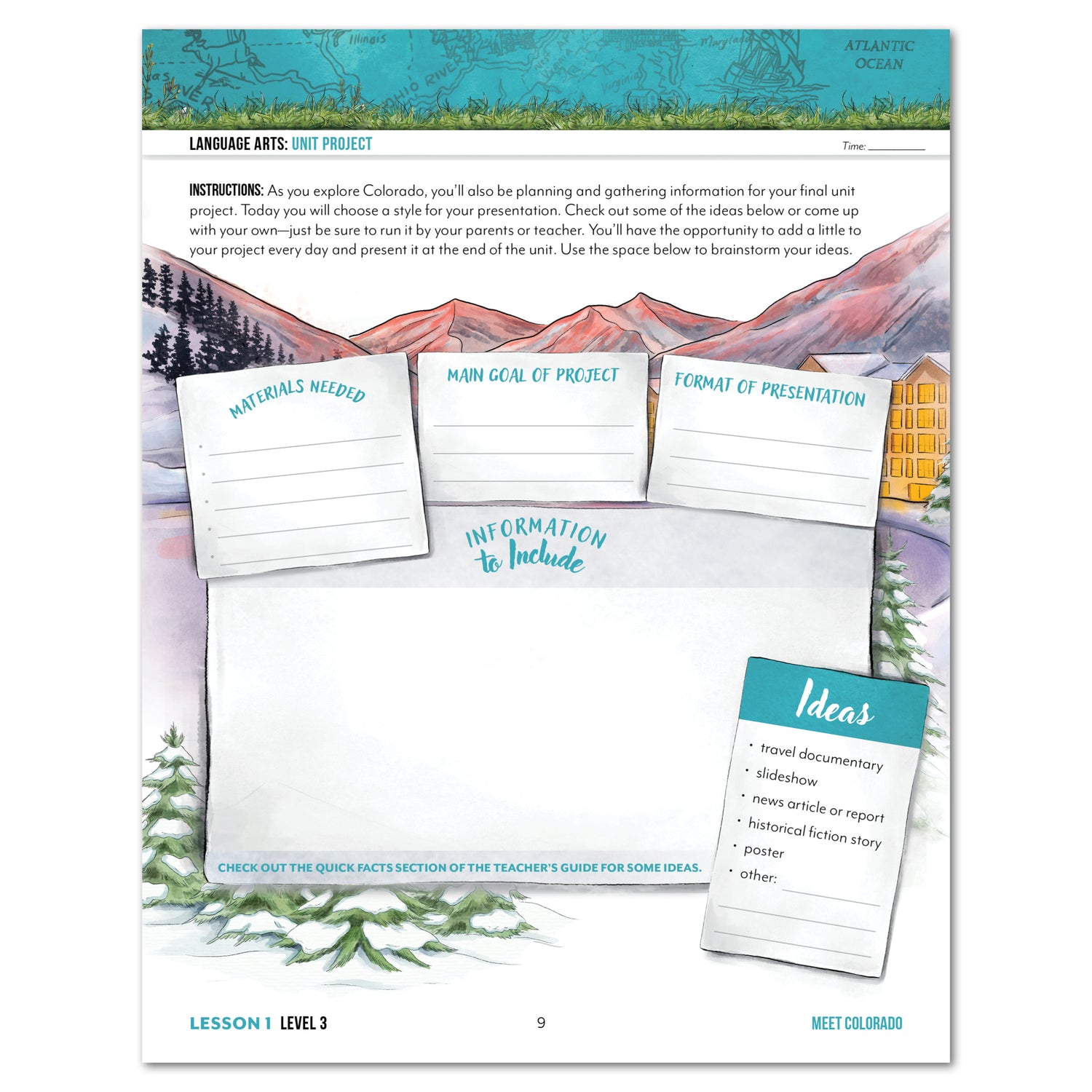 Colorado Fifty States Homeschool Unit Study Digital Student Book Level 3 Lesson 1 Page