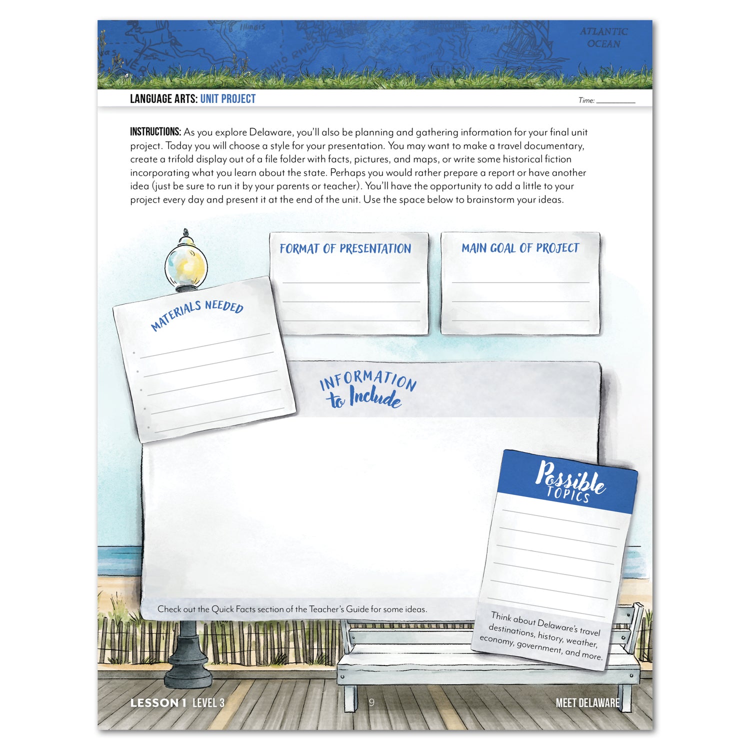 Delaware Fifty States Homeschool Unit Study Digital Student Book Level 3 Lesson 1 Page