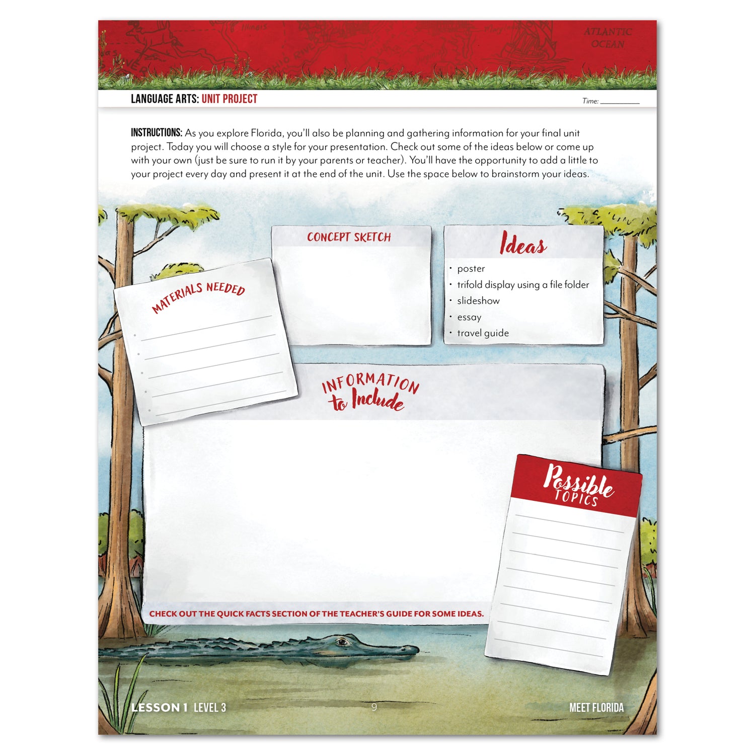 Florida Fifty States Homeschool Unit Study Printed Student Book Level 3 Lesson 1 Page