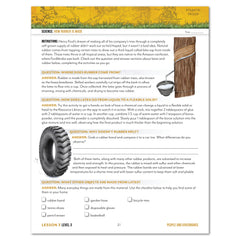 Educational page about rubber production with text and illustrations.