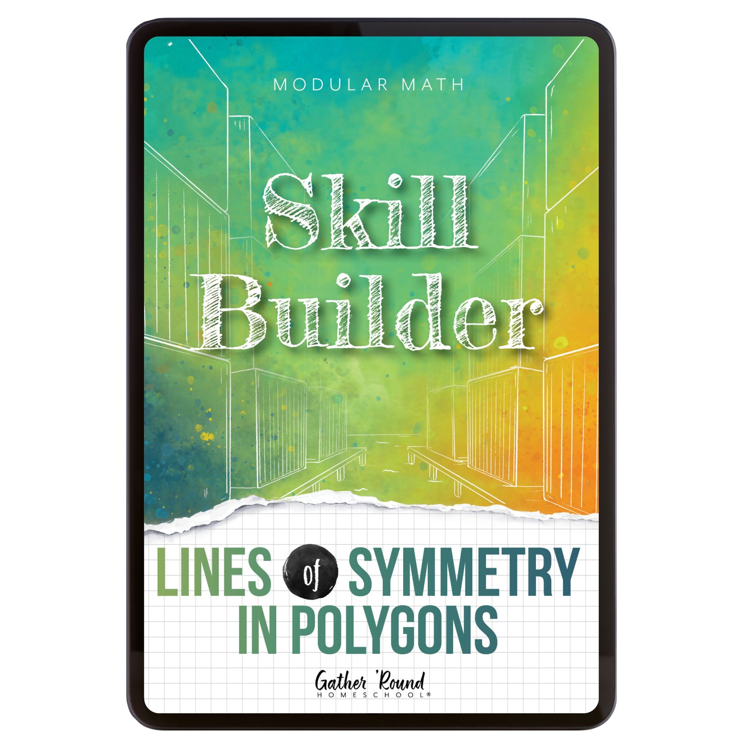 Digital book cover of 'Skill Builder: Lines of Symmetry in Polygons' by Gather Round Homeschool on a white background