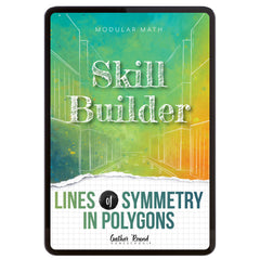 Digital book cover of 'Skill Builder: Lines of Symmetry in Polygons' by Gather Round Homeschool on a white background