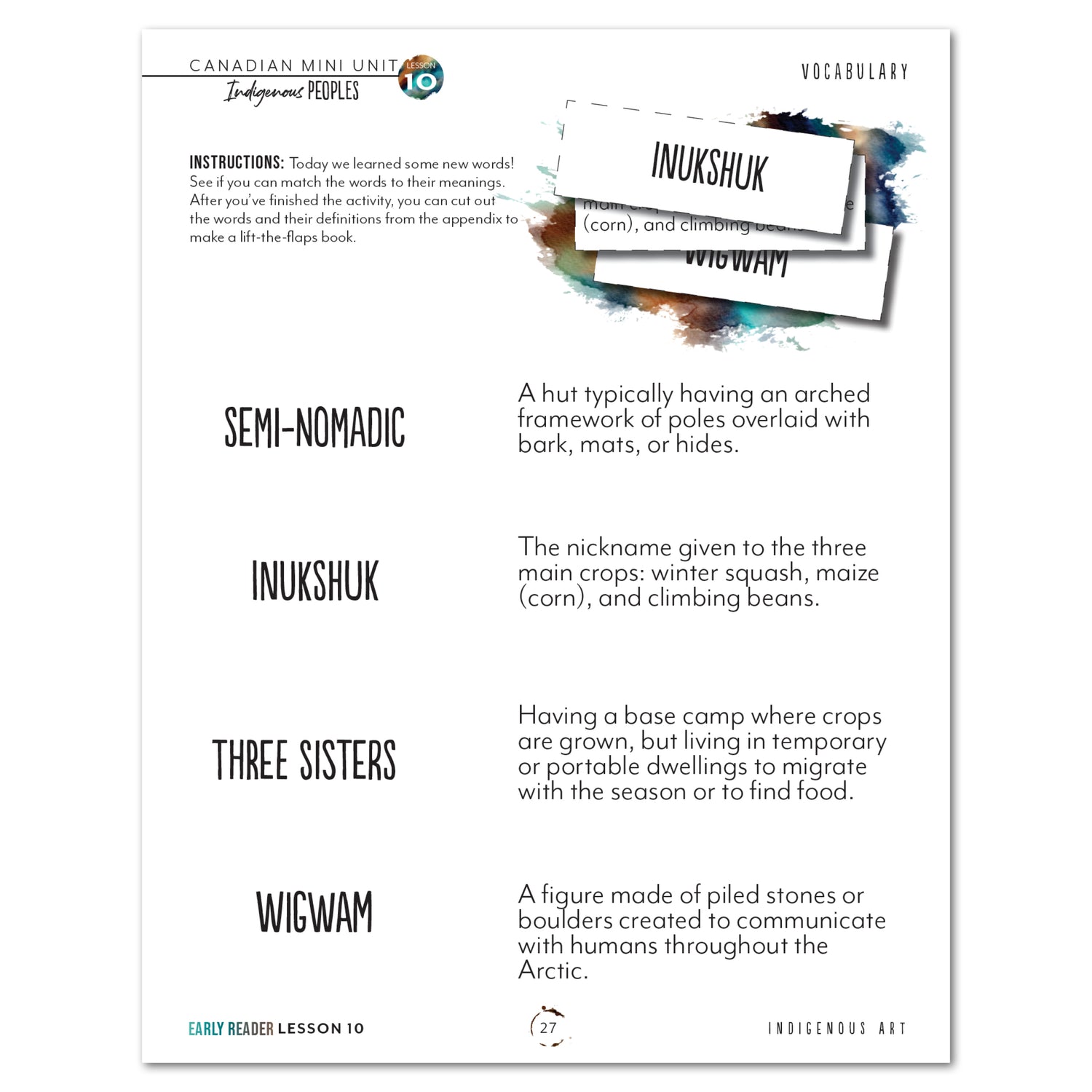Indigenous Peoples homeschool unit study printed student book early reader lesson one 