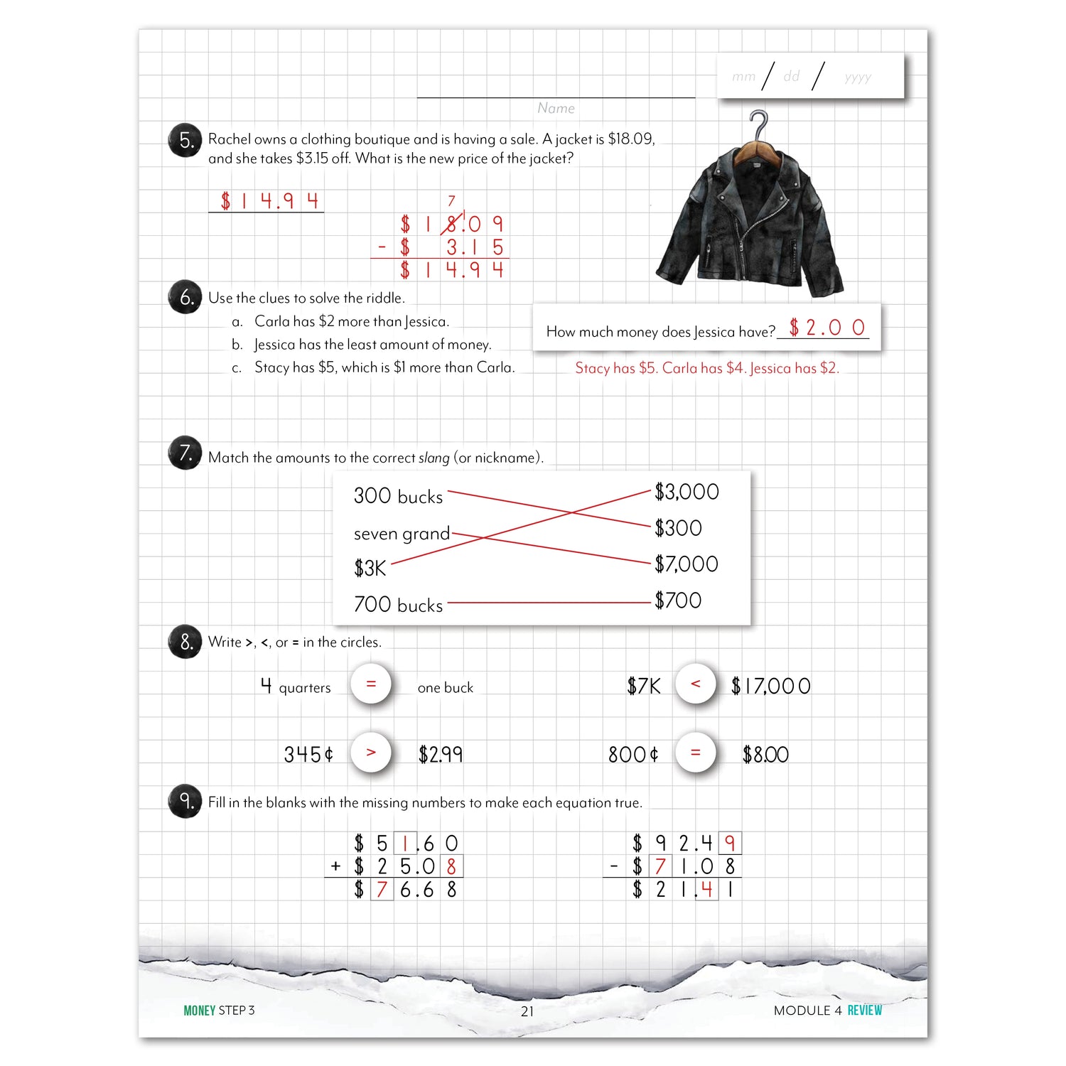 Money Modular Math step 3 printed book module 4 review