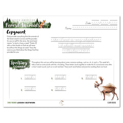 North American Forest Animals homeschool unit study print student seatwork journal in cursive for early reader lesson one