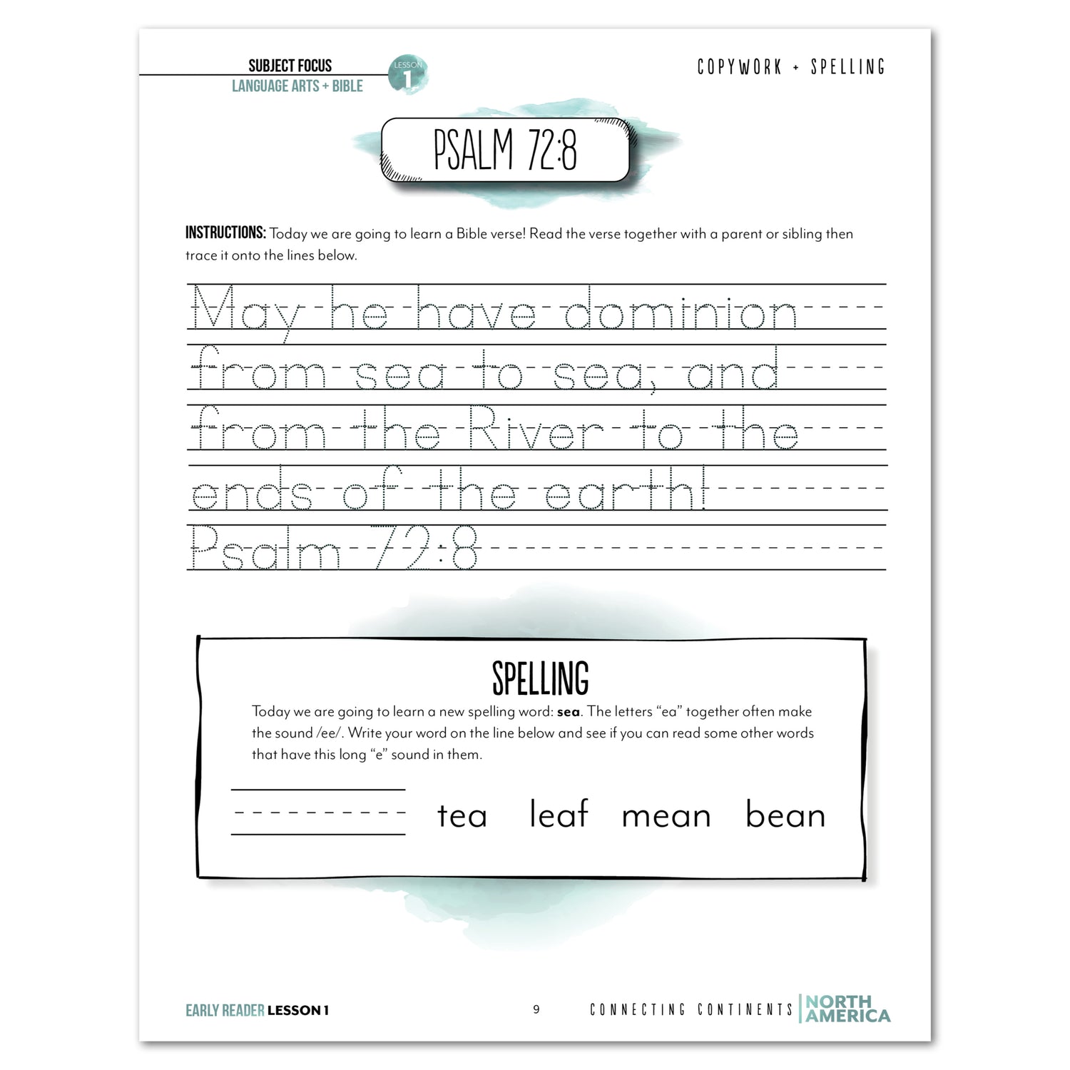 North America homeschool unit study print student workbook early reader lesson one