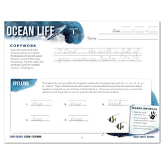 Ocean Life homeschool unit study digital seatwork journal in cursive for early reader worksheet