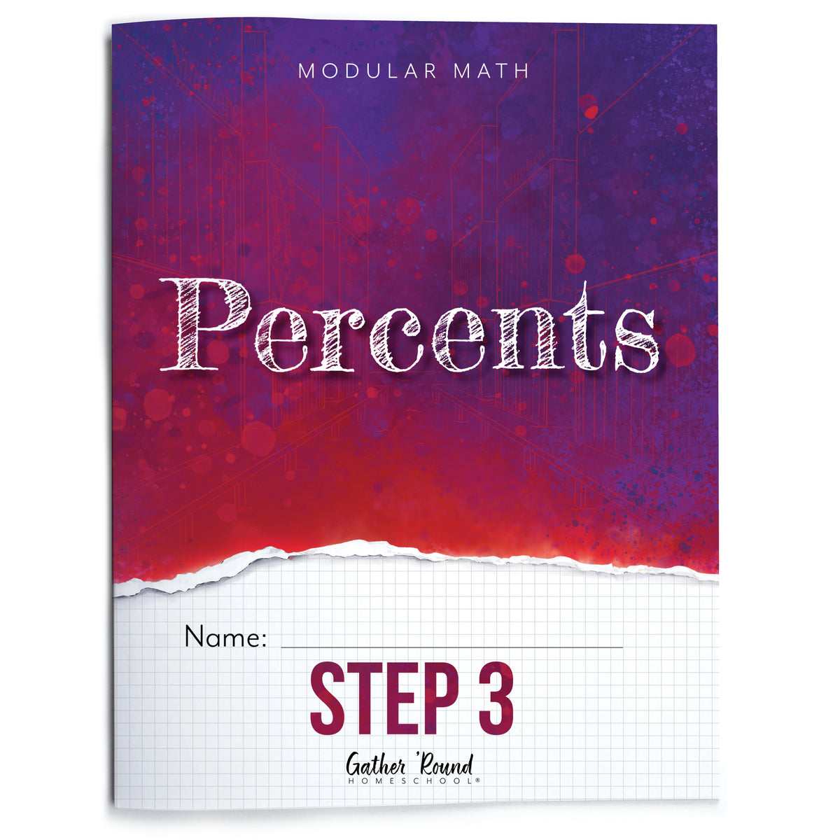 Book cover of 'Modular Math: Percents Step 3' with a red and purple gradient.