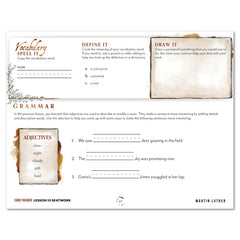 Renaissance and Revival Homeschool Unit Study Printed Seatwork Journal Manuscript Early Reader Lesson 10 Vocabulary and Gramma