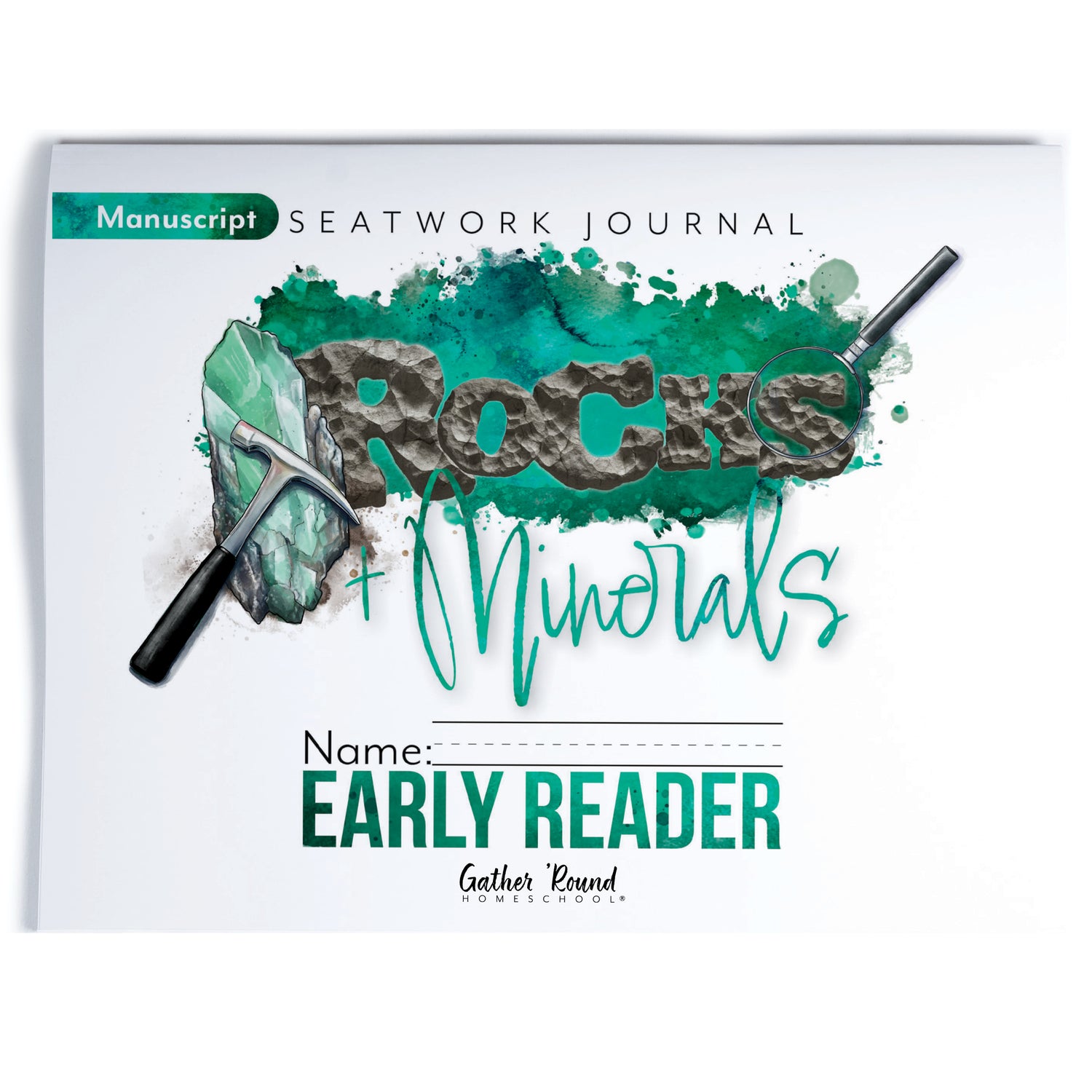 Rocks + Minerals homeschool unit study printed student seatwork journal in manuscript for Early Reader 