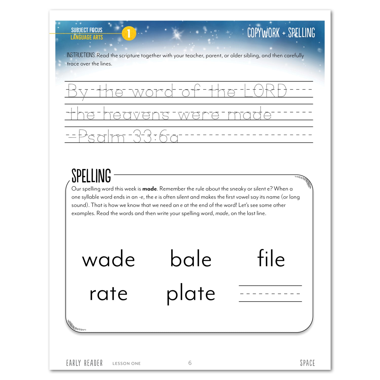 Space homeschool unit study print student workbook student workbook Early Reader copy work spelling 