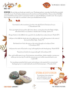 Thanksgiving Homeschool Unit Study Printed Early Reader Student Book Lesson 1 Reminder Rocks